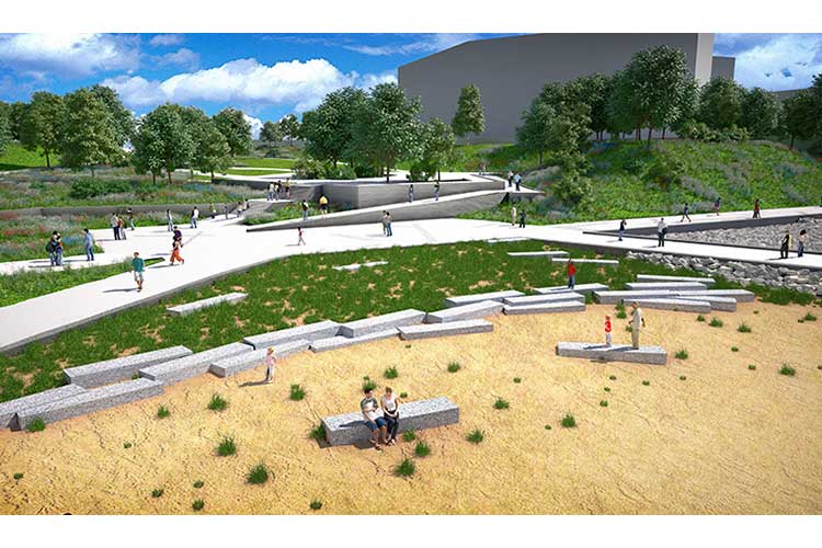 The east end of the trail at approximately E250th Street and Lakeshore Blvd that will become a new l