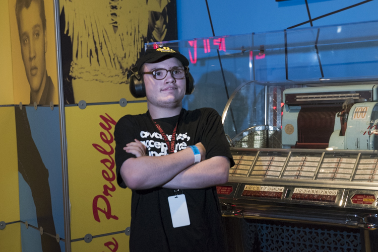 Zachary Davison trying out the sensory inclusive program items at the Rock Hall