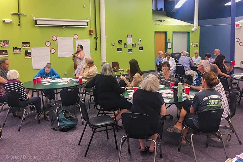 Local residents attend a facilitated discussion about community issues hosted by Ensemble Theatre and the Cleveland Foundation