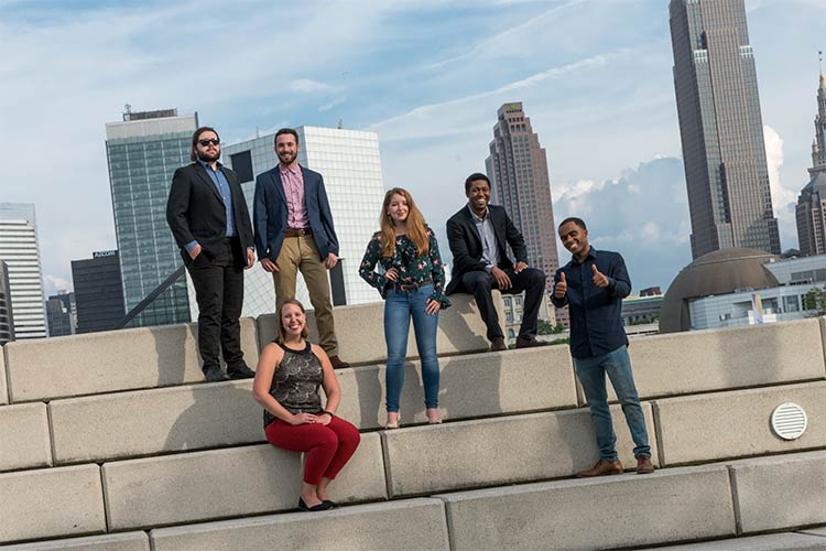 Brandon Gotlieb and Mike Gargasz of NXTSTOR, Emily Bacha of Western Reserve Land Conservancy, Marisa Sergi of Redhead Wine, Ben Herring of Redhouse and Nathaniel Eaton