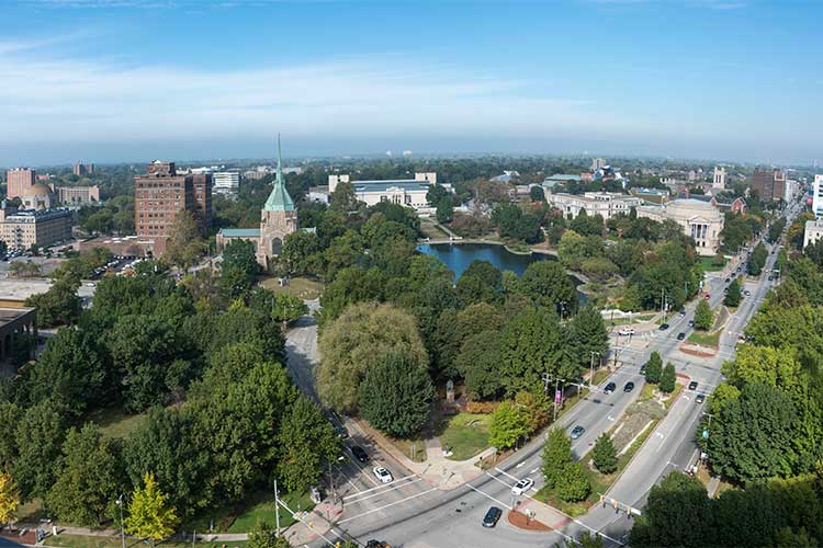 View looking east from One University