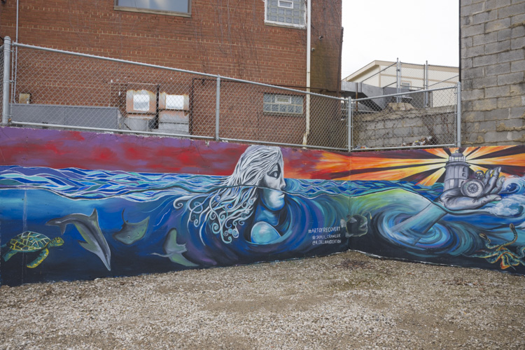 Mural in the courtyard by Kali Gibbons, art therapist at the Stella Maris Campus