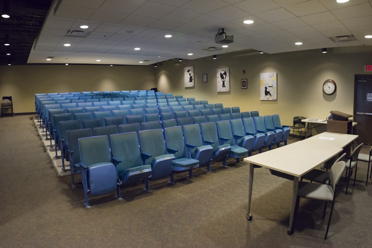 The Stella Maris auditorium with donated seats from the Gund Arena