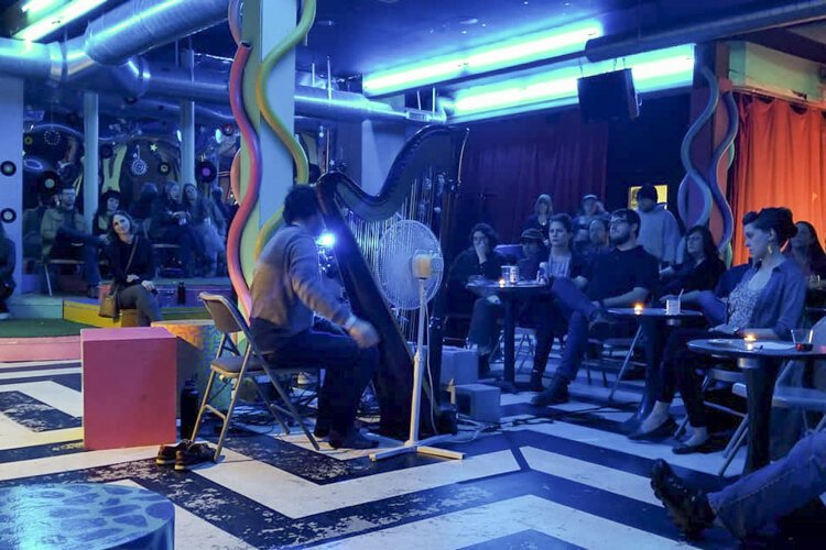 Stephan Haluska performs at an fp Creative event at Mahall's in Lakewood.