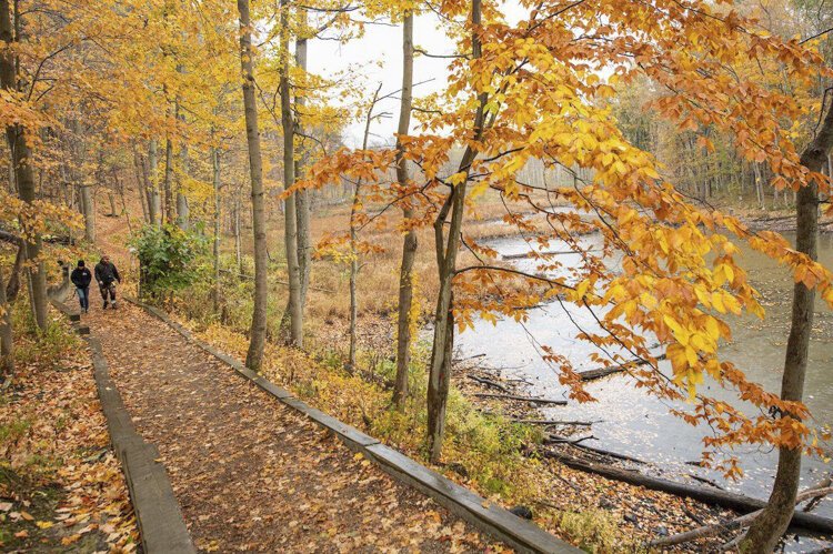 <span class="content-image-text">For Sam McNulty, one option is an off-trail hike in the Cleveland Metroparks with his wife, Ciara, and their dog.</span>