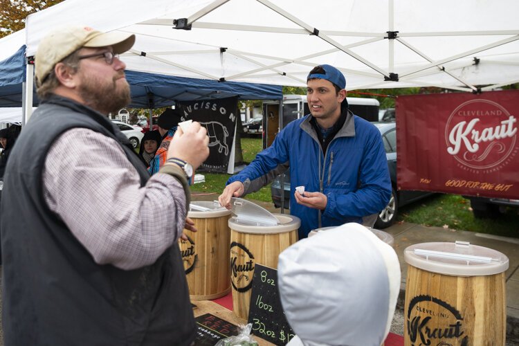 <span class="content-image-text">Savoring a sample given by Drew Anderson at the Shaker Square Farmer's Market in 2014</span>