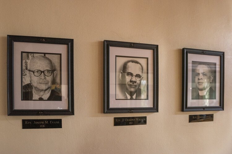 Past Pastors at St. James: Rev. Joseph Evans 1926, Rev. D. Ormond Walker 1932, and Rev. Joseph Gomez 1948