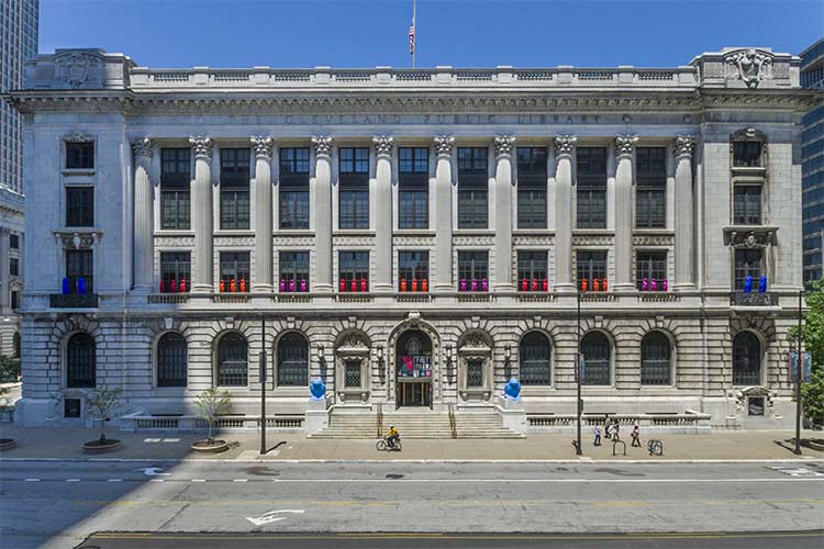 Cleveland Public Library Main adorned with the Cracking Art creatures in 2016