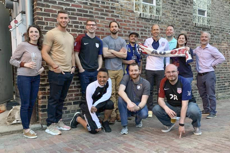 USA Men’s National Team Coach Gregg Berhalter and members of the Cleveland Outlaws at Platform Beer Co