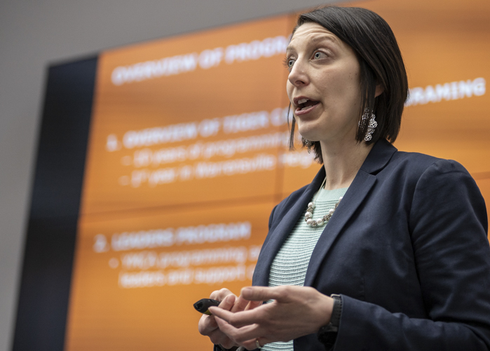 YMCA’s Julia Ross, presents her agency’s pressing need for funding for programming for their Tiger Cafe in Warrensville Heights, Oh