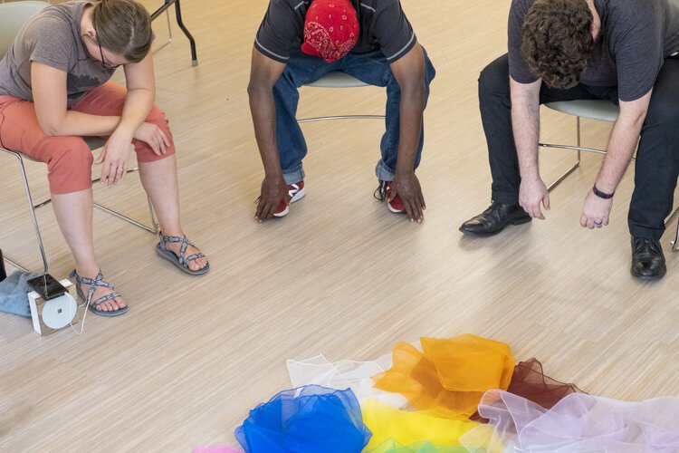 FrontLine classes combine relaxation, stretching, and movement exercises with art to help participants de-stress and engage in activity.