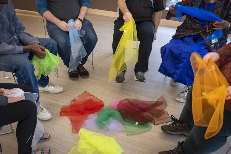 FrontLine classes combine relaxation, stretching, and movement exercises with art to help participants de-stress and engage in activity.