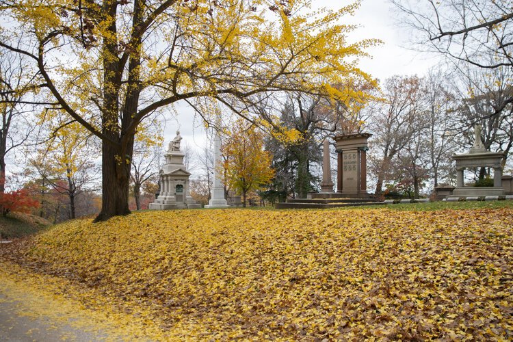 The Millionaire's Row section of Lake View, where Cleveland's wealthy are buried, including the Rockefeller family.