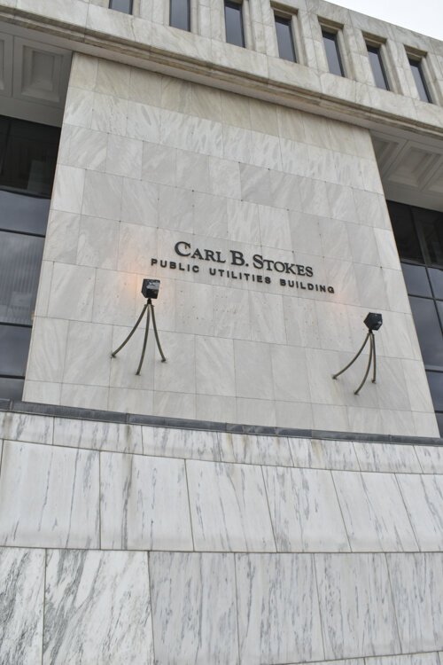 <span class="content-image-text">The exterior of the Carl B. Stokes Public Utilities building, a city government office building in downtown Cleveland.</span>