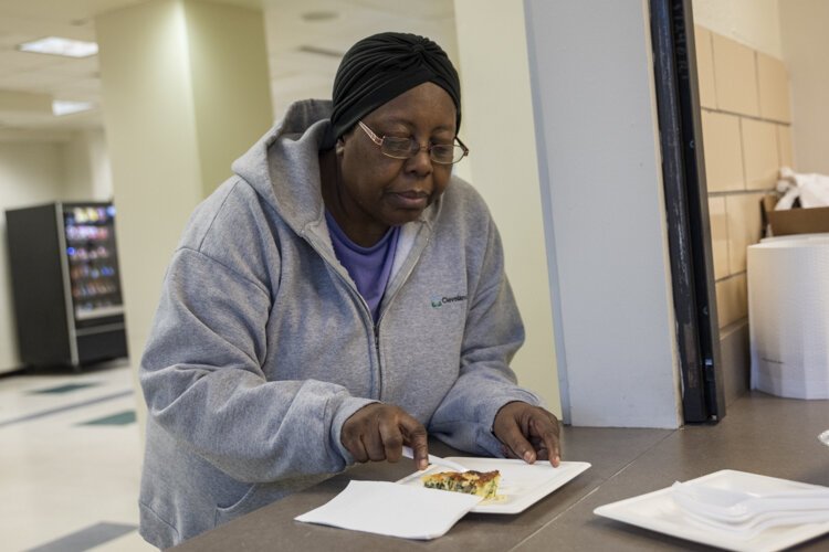 One of the seniors at the Cuyahoga Metropolitan Housing Authority’s Cedar High Rise enjoys some delicious healthy quiche.