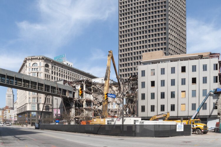 Demolition to make way for the new Cuyahoga County Administrative Headquarters on East Ninth Street in 2013.