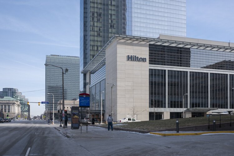 The Hilton Cleveland Downtown today in the former location of the Cuyahoga County Administration building.