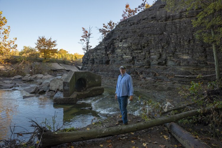 Big Creek Connects' Bob Gardin standing where abandoned creek meets the re-aligned channel.