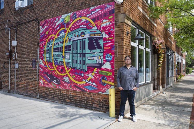 Artist Jordan Wong - WONGFACE -- "Where We're Going" mural in Lakewood