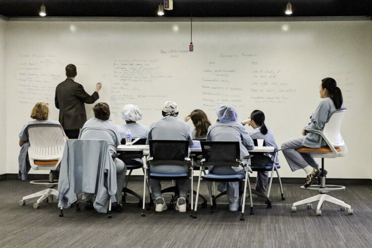 David Sylvan, President, UH Ventures, leading nursing innovation product commercialization workshop in UH's innovation & design center pre-pandemic.