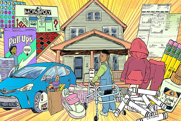 Illustration by John Shiner, showng the variety of things Cleveland-area residents have spent - or could spend - the Child Tax Credit on.
