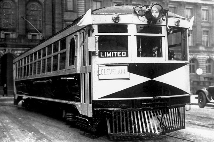 <span class="content-image-text">Passenger car of the Cleveland, Southwestern, & Columbus Interurban Railway, ca. 1920.</span>