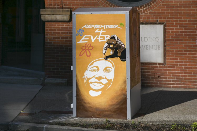 Collection bins have been decorated to celebrate the life of Tamir Rice.