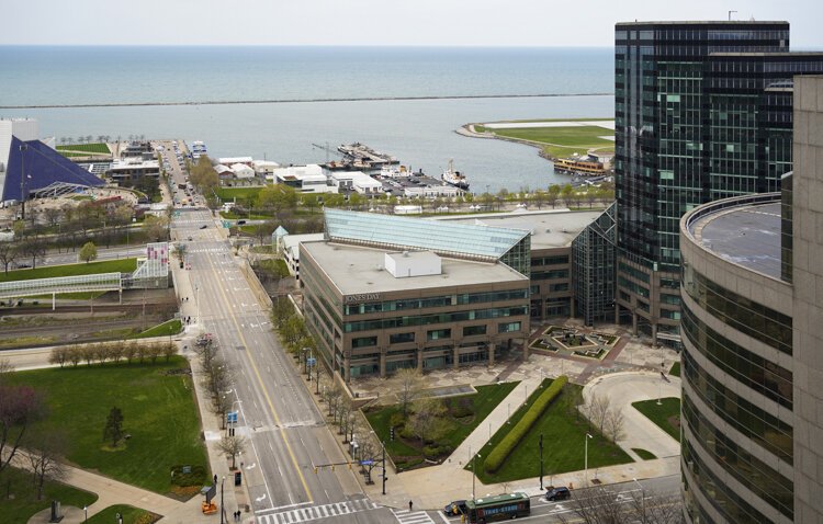 Dense variety of buildings and businesses downtown between East 9th and East 12th Streets and Euclid and Lakeside Avenues, the newly-designated Erieview Historic District.