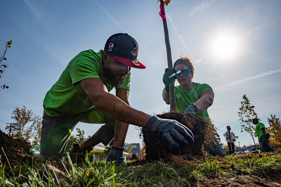 Holden’s Tree Corps CMHA tree planting on Cleveland’s east side at the Friendly Inn Settlement on Kinsman Rd.