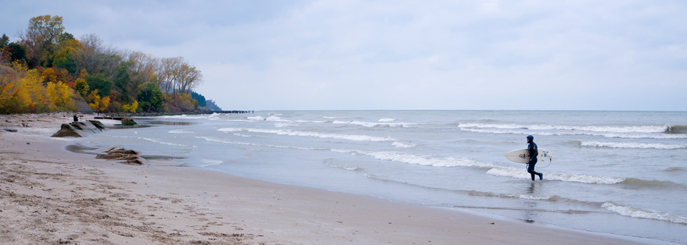 Lake Erie Surfing in November at Edgewater Park - Photo Bob Perkoski