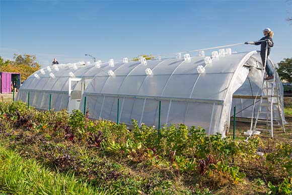 <span class="content-image-text">Tunnel Vision Hoops working on a hoop house in Ohio City</span>