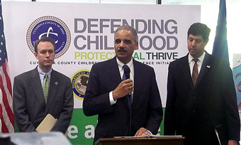 Cuyahoga County Executive Ed FitzGerald, U.S. Attorney General Eric Holder, and U.S. Attorney Steve Dettelbach - Copyright © 2012 by Clear Channel, all rights reserved