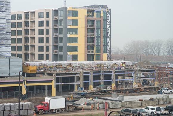 Construction of Punch Bowl Social part of the Flats at East Bank project