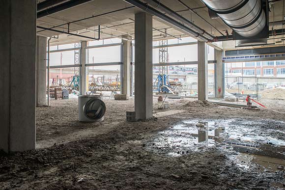 Interior construction shot of Punch Bowl Social