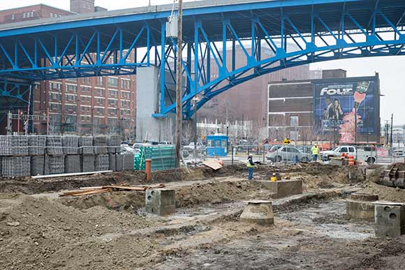 Construction shot of the street in front of Punch Bowl Social