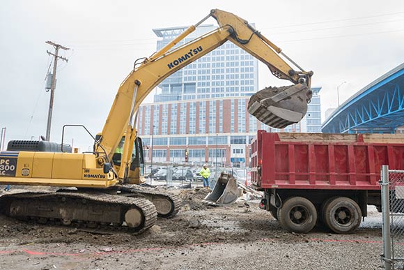 Construction shot of the street in front of Punch Bowl Social