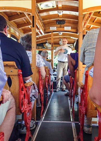 Jeff Kipp speaking on the trolley