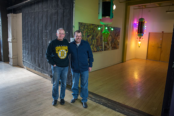 John Gorman and Jim Marchyshyn standing at the location of the future oWOW studio at 78th Street Studios