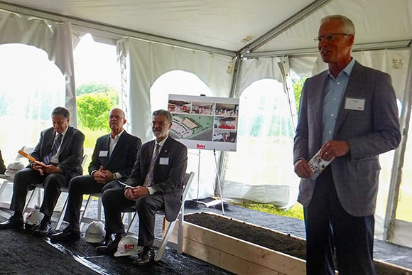 L-R:  Cuyahoga County Executive Armond Budish, Oatey Executive Chairman Gary Oatey, Mayor Frank Jackson and Oatey CEO John McMIllan