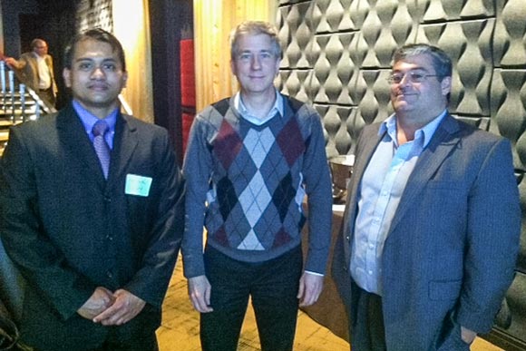 David Crain, Executive Director of The Incubator at MAGNET and ProtoTech founder (middle) poses with Full Circle Technologies CEO Hari Chandra (left, with guest on right)