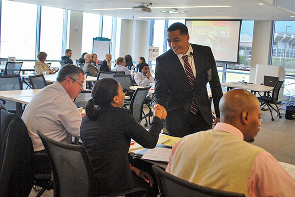 1st Place, Ryan Hyde, introducing himself to the judges during his semifinal business presentation earlier in the day
