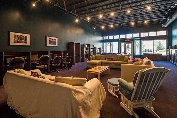 Library area at EDWINS Campus filled with cookbooks and magazines