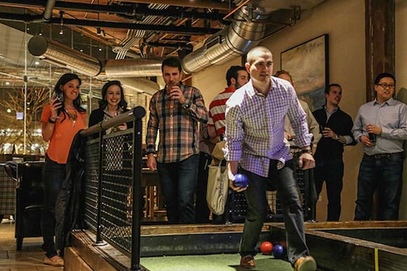 Bocce play at Pinstripes