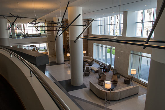 The lobby of the Hilton