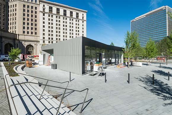 The civic plaza, or the Cleveland FoundationCentennial Plaza, has a café that will serve beer and wine