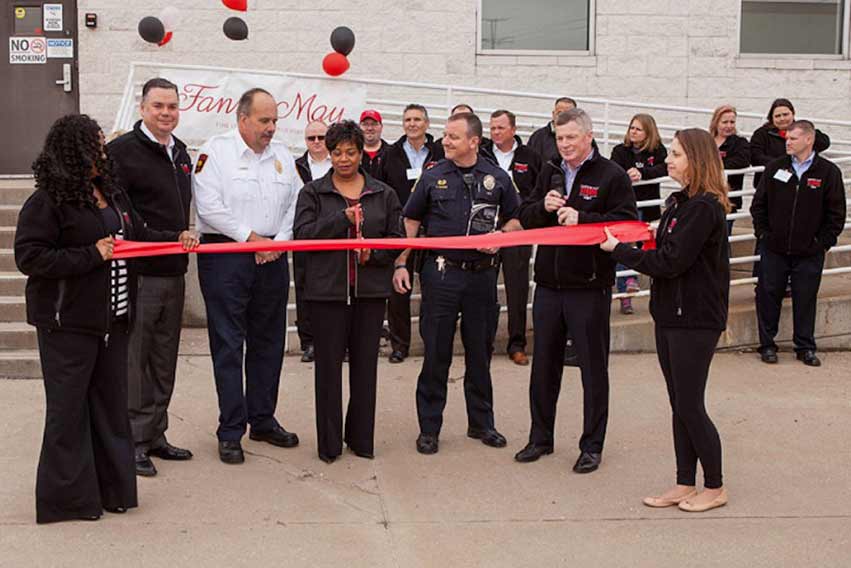 Ribbon cuttting for the rebuilt Fannie May warehouse and distribution center in Maple Hts.