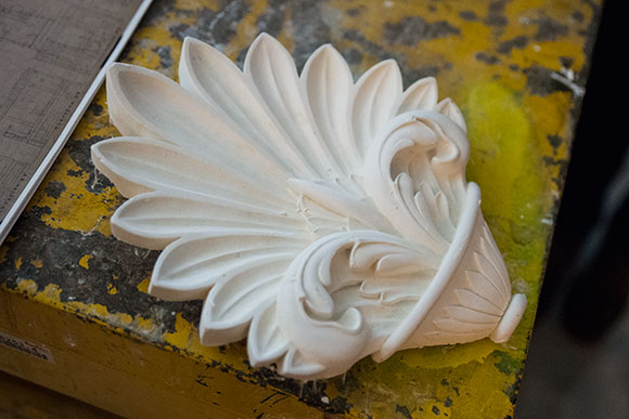 <span class="content-image-text">Plaster casting of one of one of the ornements used in the ceiling renovation</span>