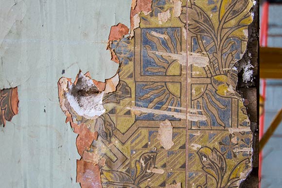 Original walpaper shows though from when the Baehr lived above the brewery