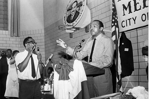 Dave Chillious and Carl Stokes at neighborhood meeting --1969