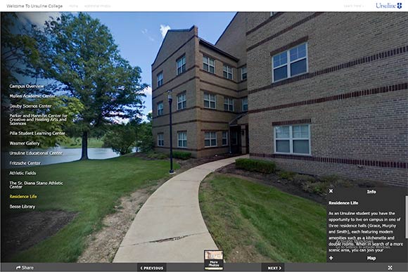 Screen shot of the virtual tour of Ursuline College